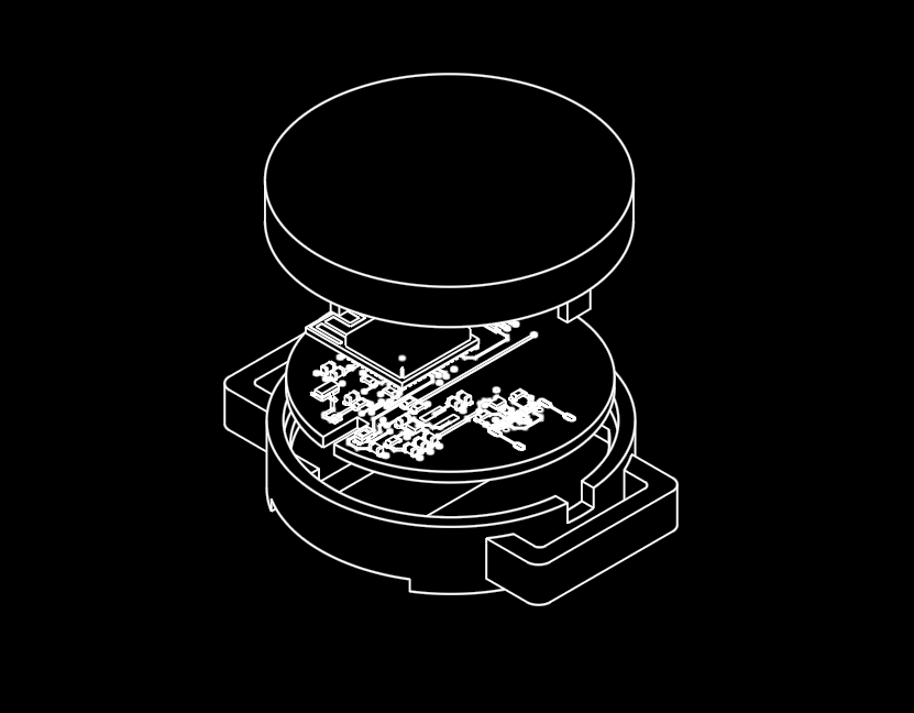 Exploded technical drawing of the Swense wearable sensor